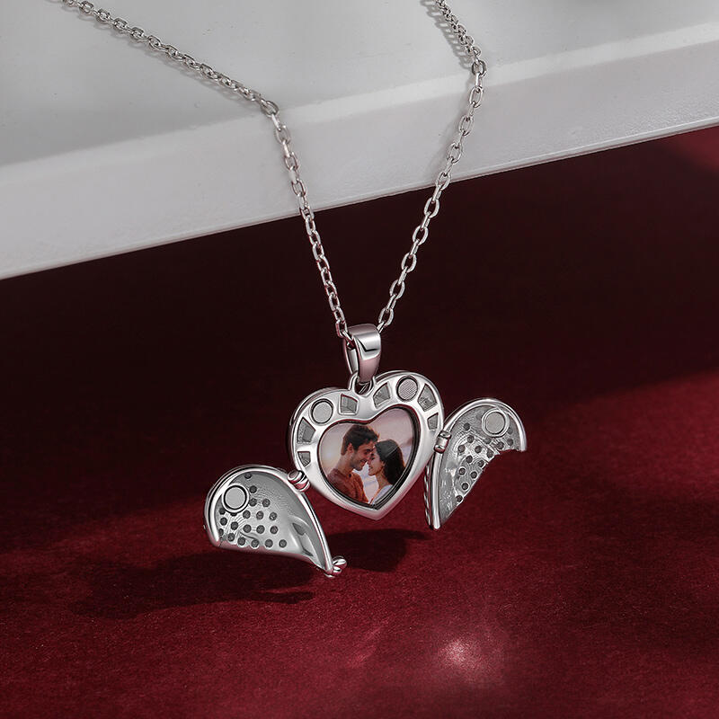 Jeulia Winged Personalized Heart Photo Locket Necklace