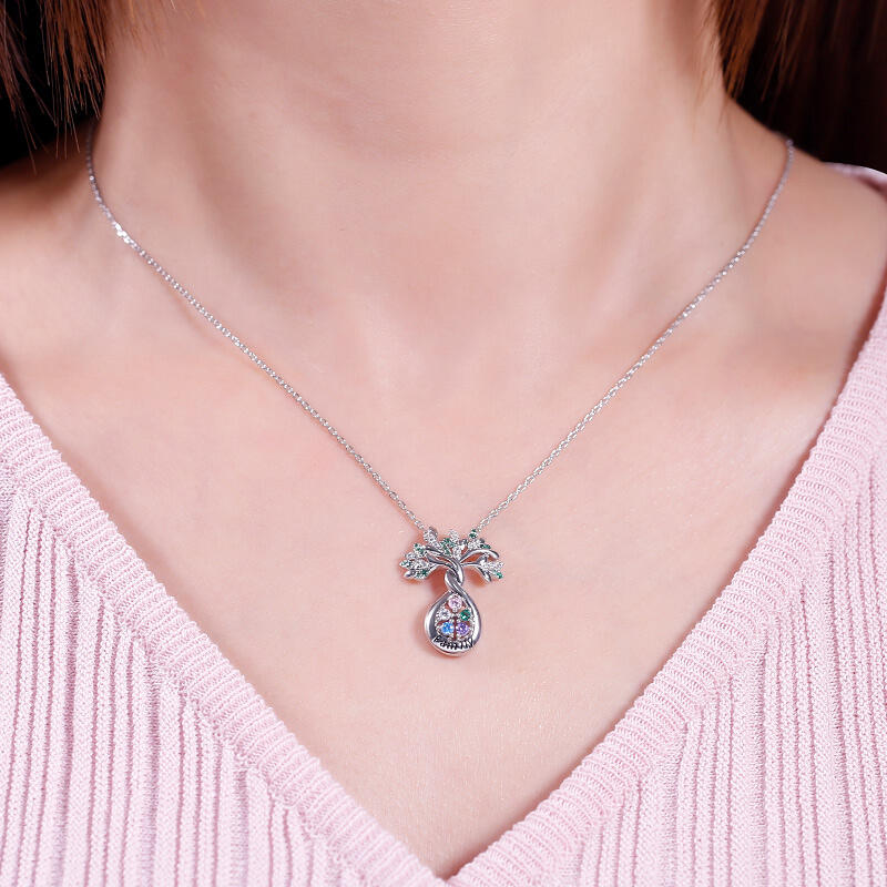 Jeulia Collar de árbol genealógico personalizado de nombre de plata de ley