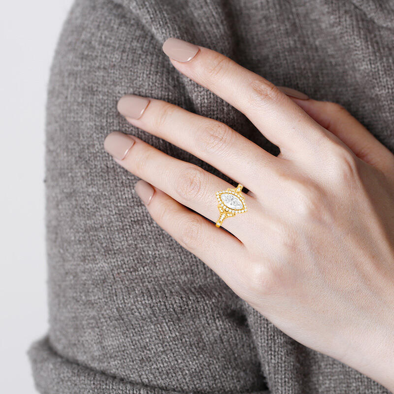 "A Thousand Golden Days" Marquise Cut Halo Engagement Ring