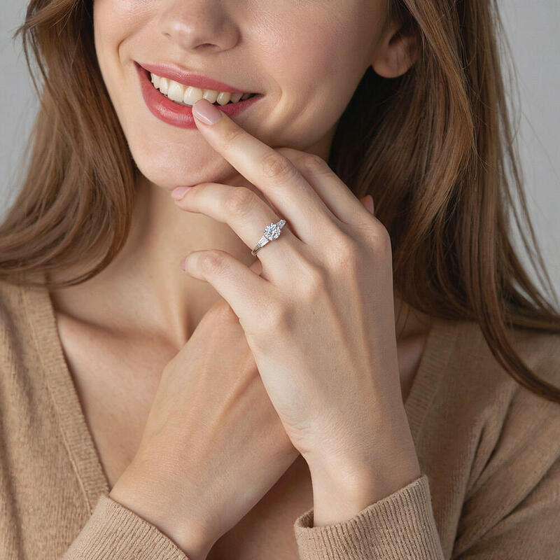 "Guided By Love" Round Cut Three Stone Engagement Ring