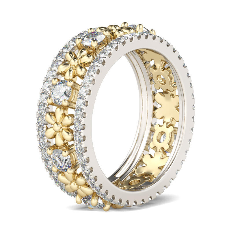 Jeulia Two Tone Flower Round Cut Sterling Silver Women's Band