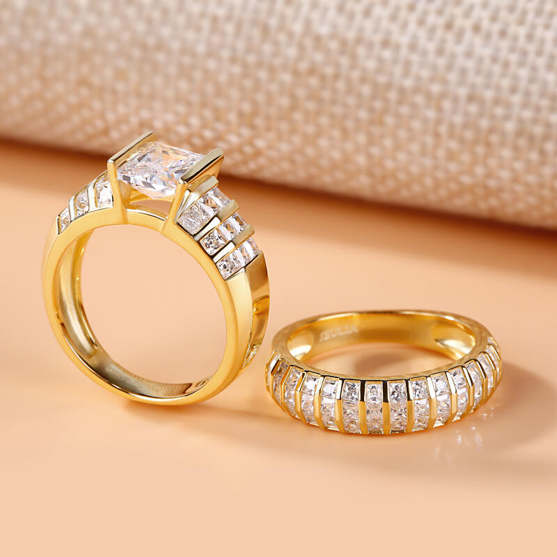 Jeulia Thick Radiant Cut Sterling Silver Ring Set