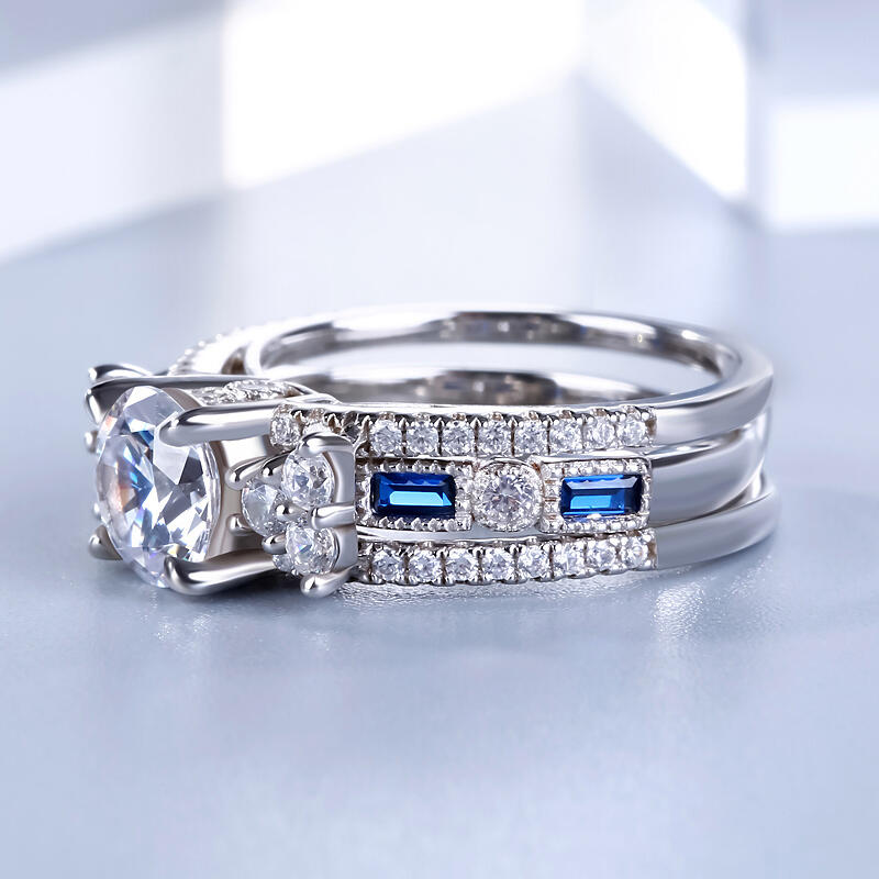 Jeulia Conjunto De Anillos Intercambiables Milgrain De Talla Redonda En Plata De Ley