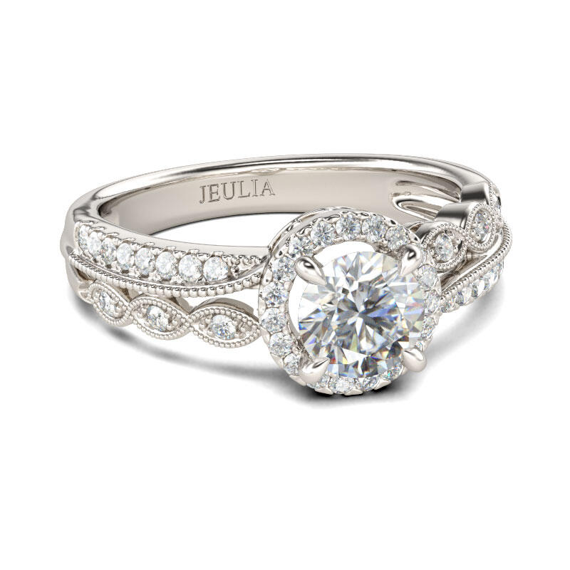 Jeulia Beaded Halo Round Cut Sterling Silver Ring