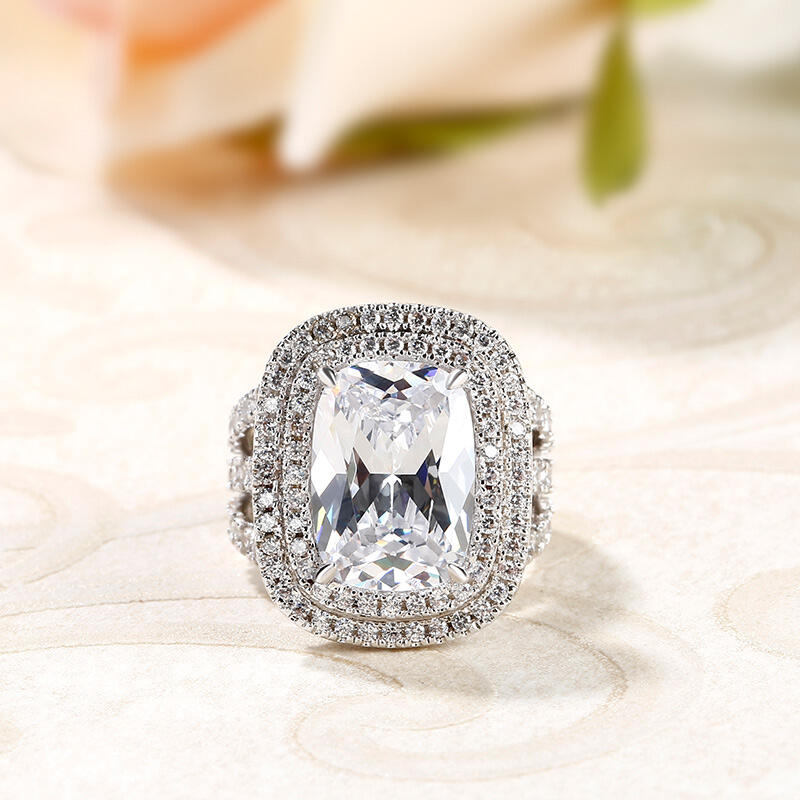 Jeulia Double Halo Cushion Cut Sterling Silver Ring