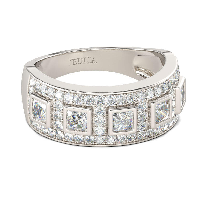 Jeulia Bold Princess Cut Sterling Silver Women's Band
