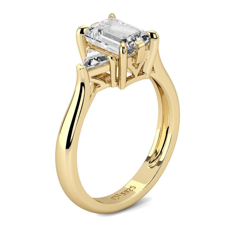 Jeulia Three Stone Emerald Cut Sterling Silver Ring