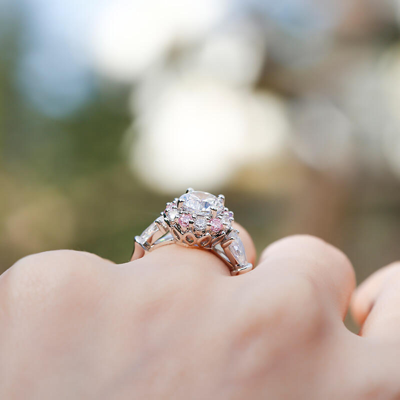 Jeulia Floral Round Cut Sterling Silver Ring