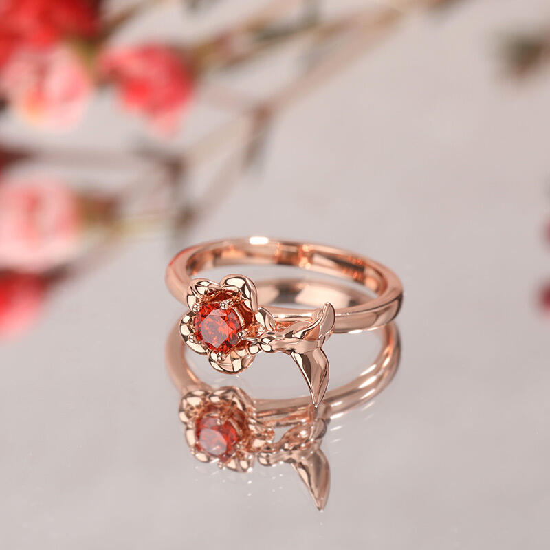 Jeulia Hug Me "Hummingbird＆Flower" Sterling Silver Ring