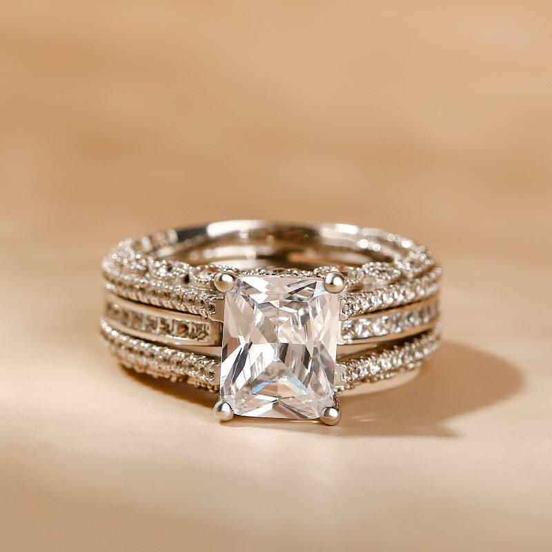 Jeulia Interchangeable Radiant Cut Sterling Silver Ring Set