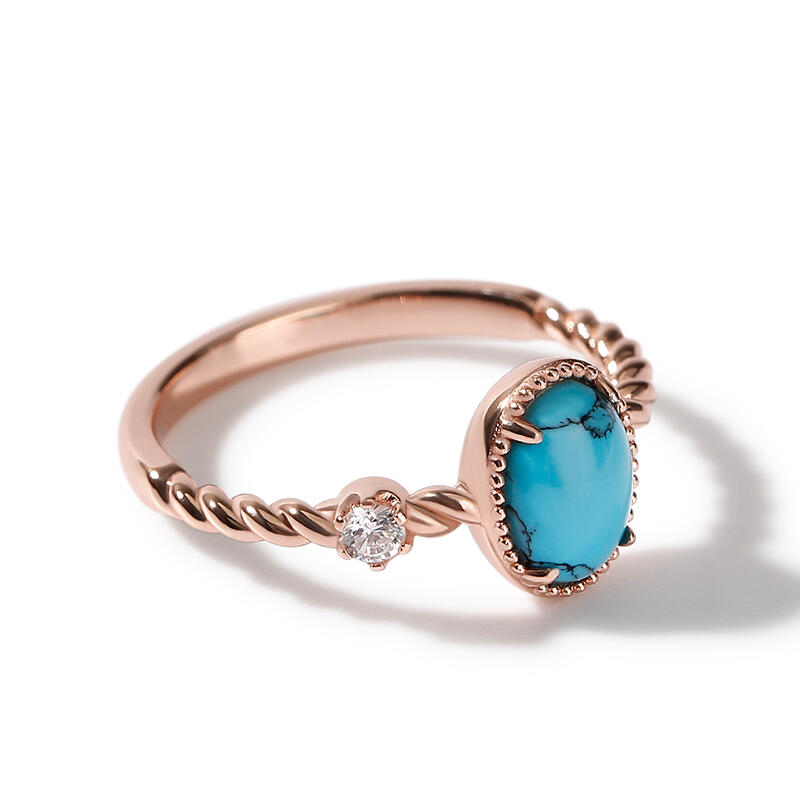Jeulia Oval Cut Turquoise Delicate Twist Design Sterling Silver Ring