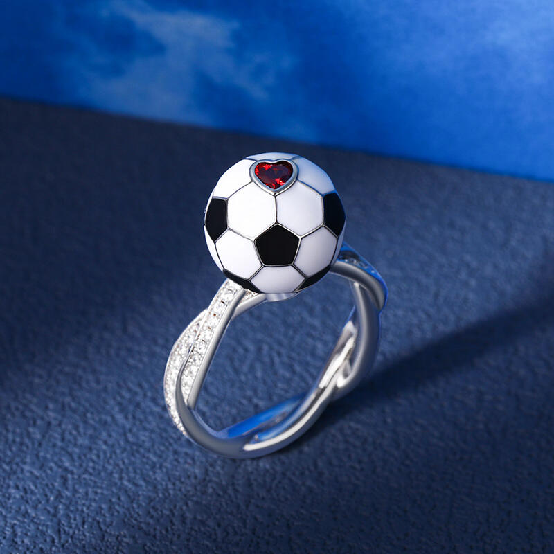 Jeulia "Play Football" Sterling Silver Rotating Soothe Ring