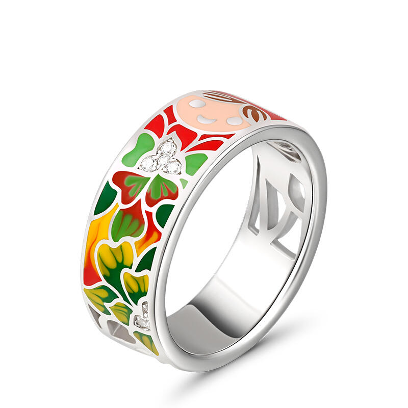 Dreamy Garden "Make a Smile" Enamel Sterling Silver Women's Band