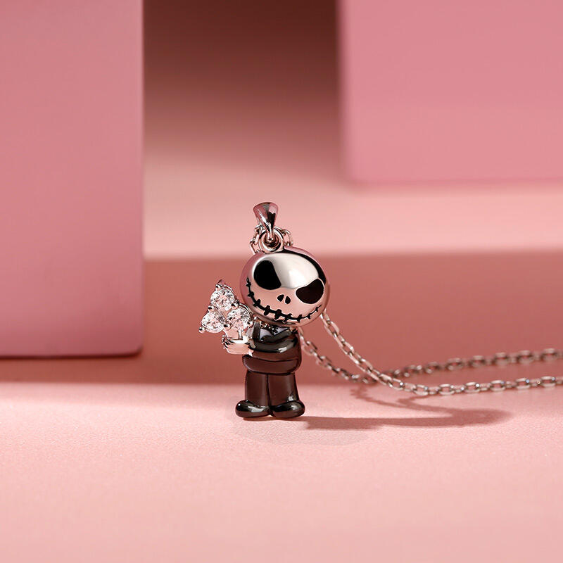 Jeulia colgante de plata de calavera con traje de etiqueta negro con corte redondo