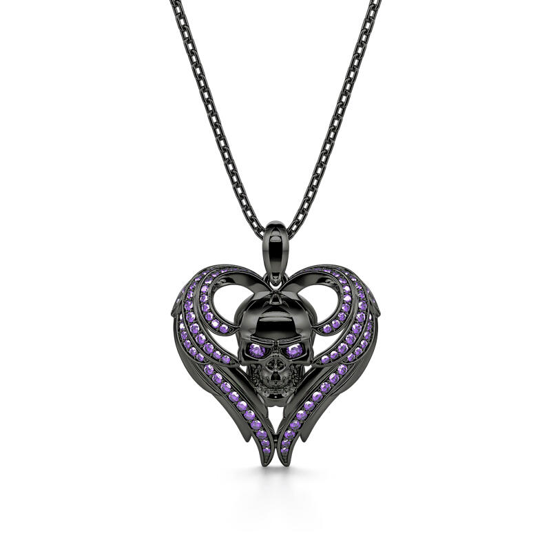 Jeulia "Angel Wings" Skull Design Sterling Silver Necklace