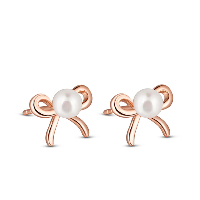 Jeulia "Ribbon Bow" Cultured Pearl Sterling Silver Children's Earrings