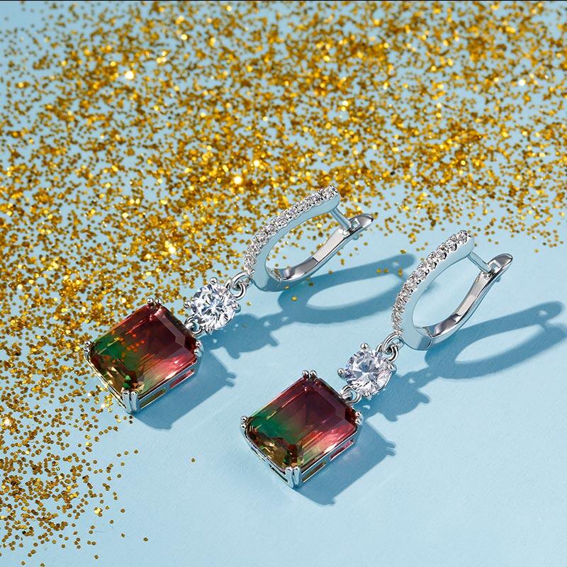 Jeulia Classic Emerald Cut Sterling Silver Watermelon Earrings