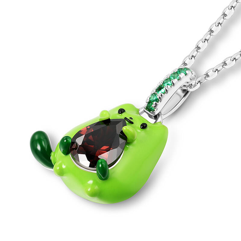 Jeulia Hug Me "Avocado Cat" Enamel Sterling Silver Necklace