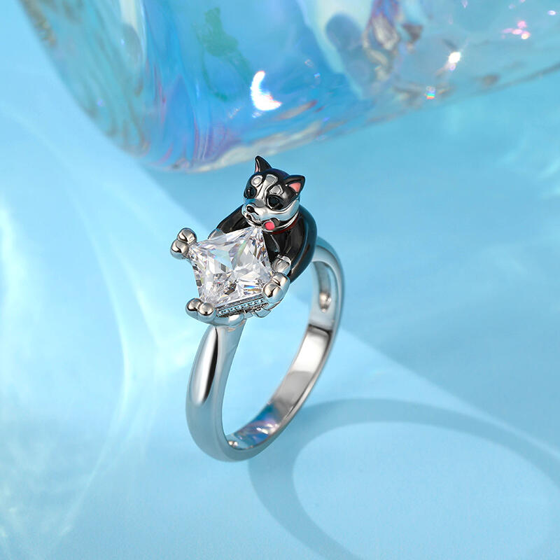 Jeulia Hug Me "Naughty Puppy" Princess Cut Sterling Silver Ring