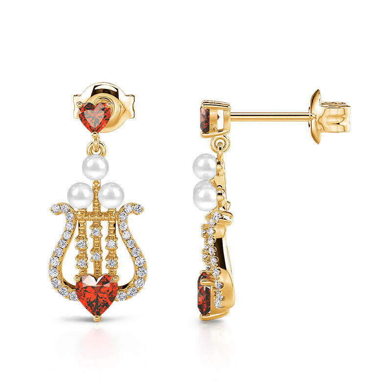 Jeulia "Beloved Melody" Lyre Heart Cut Cultured Pearl Sterling Silver Drop Earrings