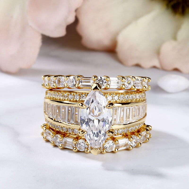 Vintage Marquise-slipad Sterling Silver Ring Set