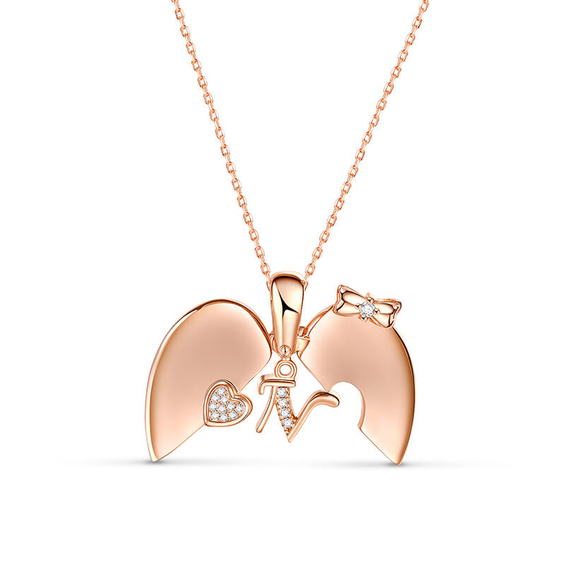 Jeulia Collar Personalizado de Plata de Ley con Letra Secreta y Corazón con Lazo