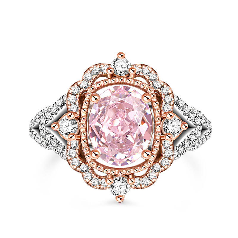 Jeulia Prinsessan Aura Tvåtonig Halo Oval Skär Syntetisk Morganit Sterlingsilver Ring
