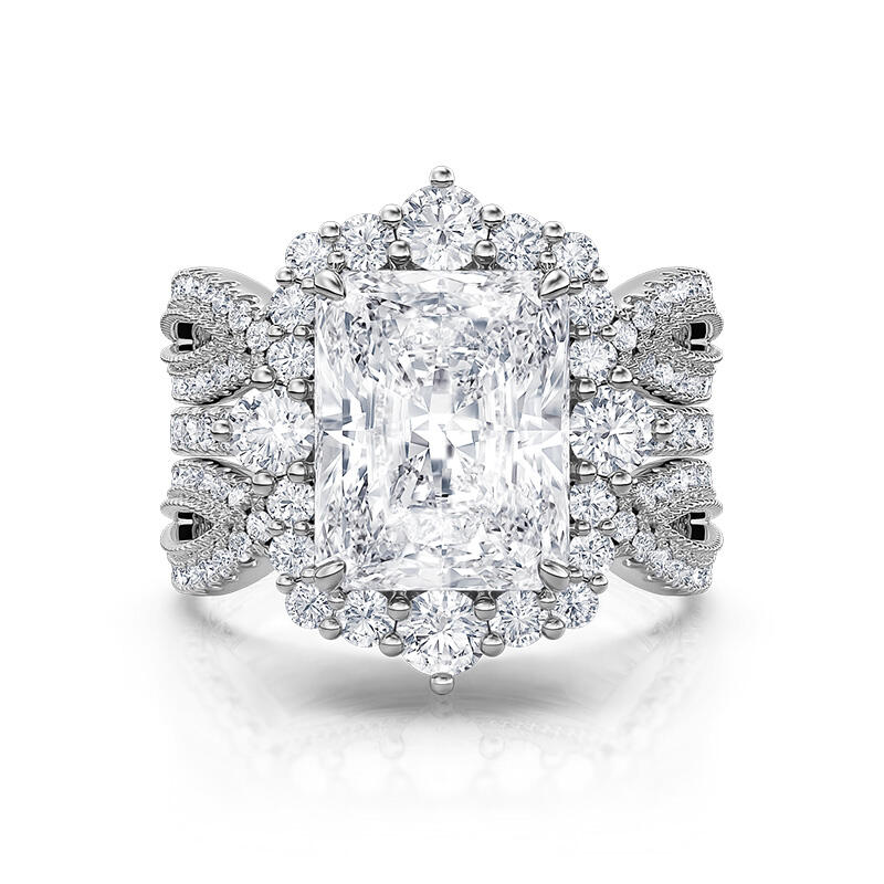Jeulia Interchangeable Halo Engagement Ring Set Twisted Radiant Cut Sterling Silver