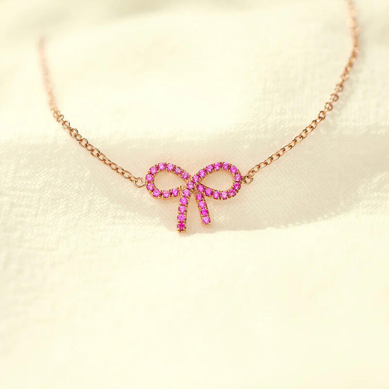 Jeulia Simple Pink Pave Bow Bracelet