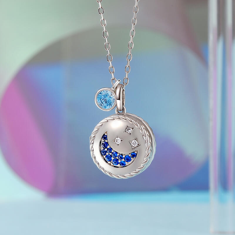 Jeulia Star Moon Custom Photo Birthstone Necklace