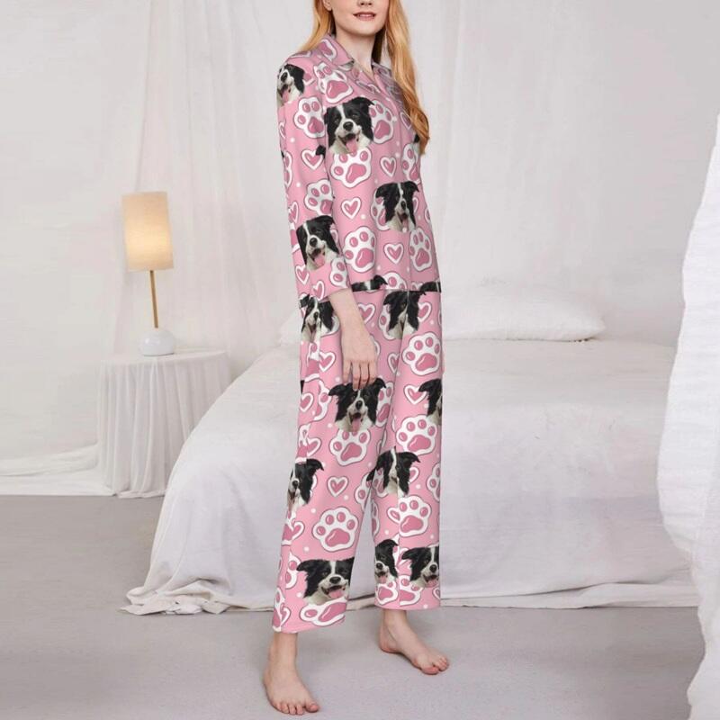 Gepersonaliseerde pyjama met foto van huisdieren Roze hartjes en pootafdrukken Leuk cadeau voor dierenliefhebbers