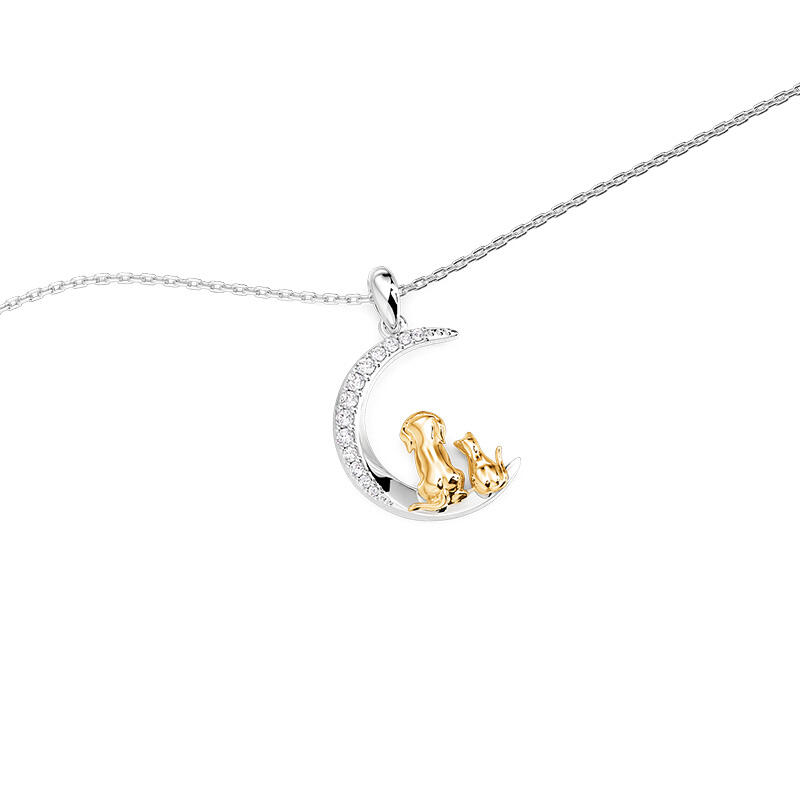 Jeulia Petland Golden Retriever And Cat Moon Necklace
