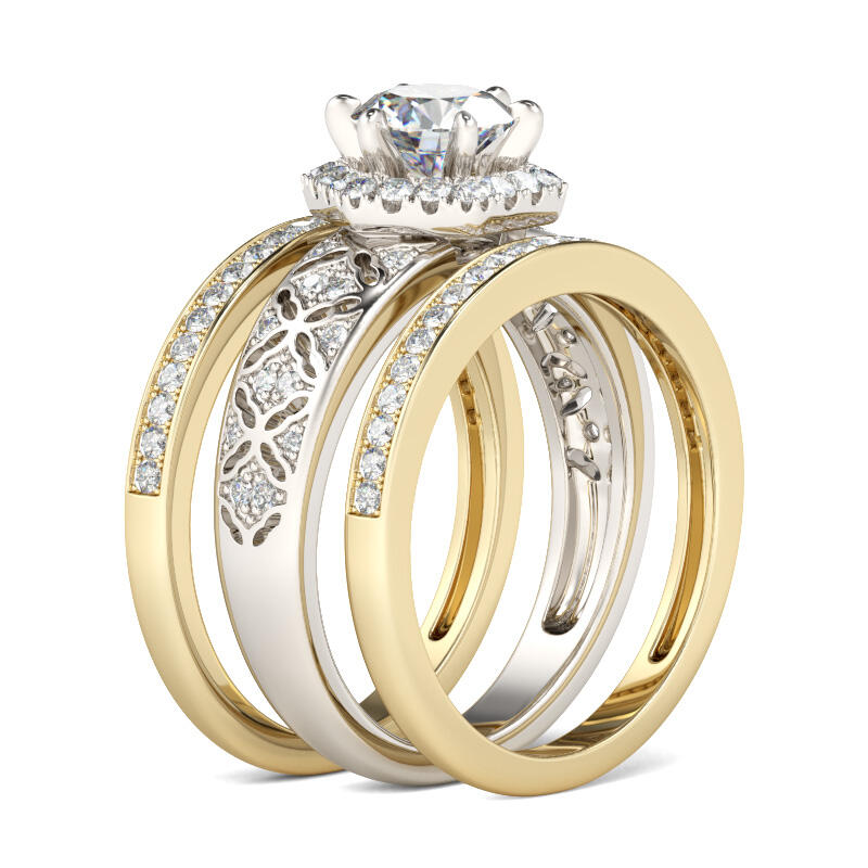 Jeulia Ensemble de Bagues Set 3 Anneaux Halo Vintage en Argent Sterling Coupe Ronde
