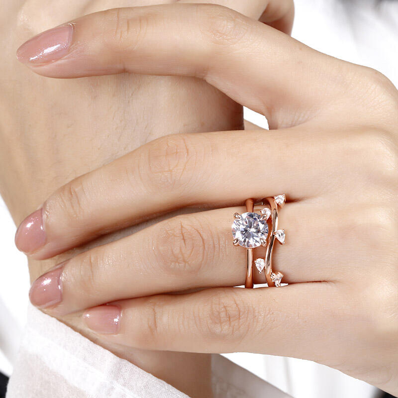 Jeulia Round Cut Sterling Silver Ring Set