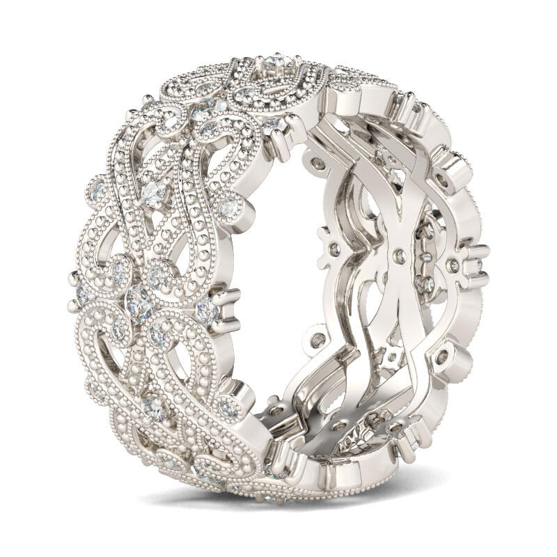 Jeulia Beaded Infinity Sterling Silver Women's Band