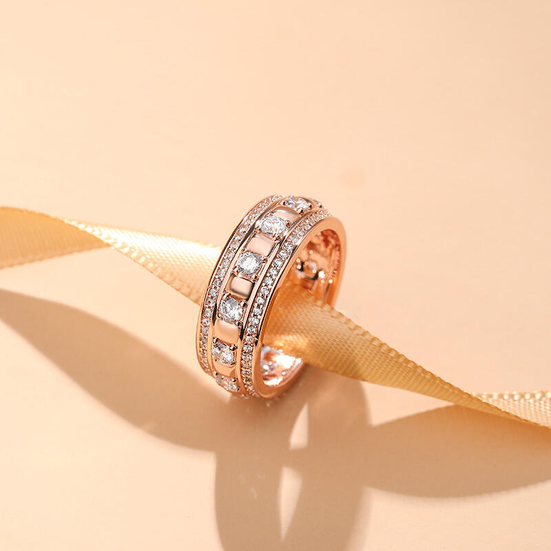 Jeulia Rose Gold Tone Round Cut Sterling Silver Women's Band