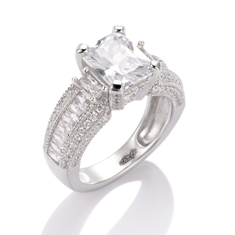 Jeulia Anel clássico de corte quadrado de prata esterlina 925