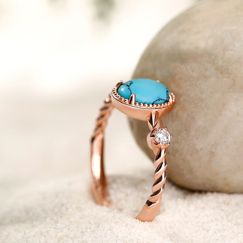 Jeulia Oval Cut Turquoise Delicate Twist Design Sterling Silver Ring
