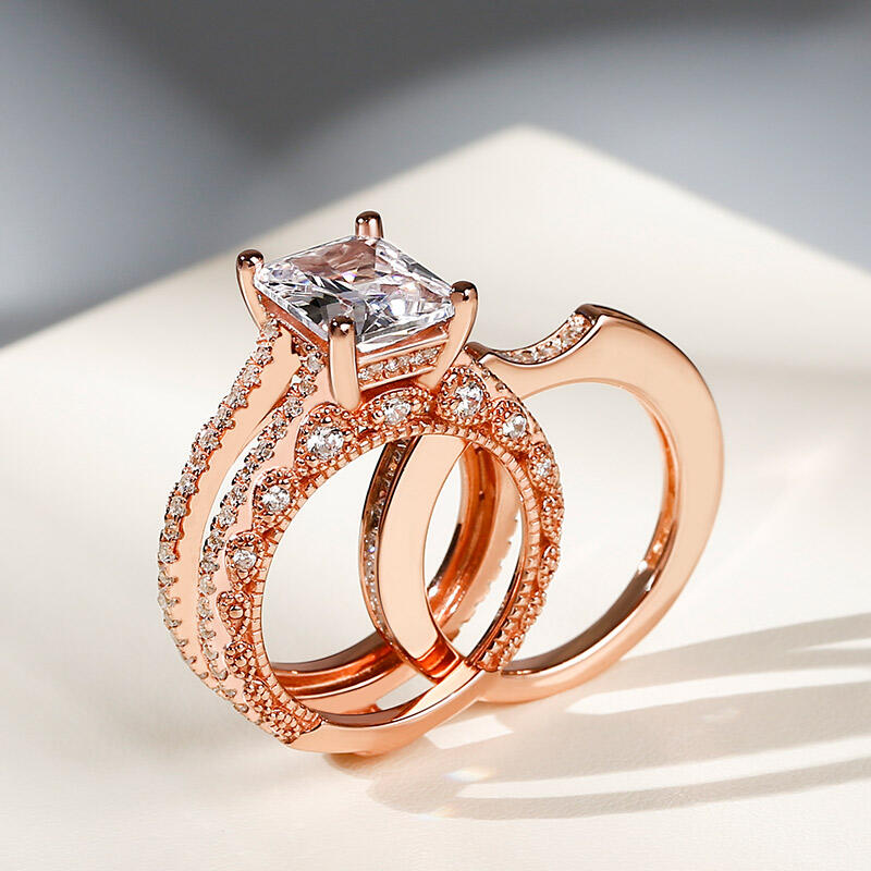 Jeulia Interchangeable Radiant Cut Sterling Silver Ring Set