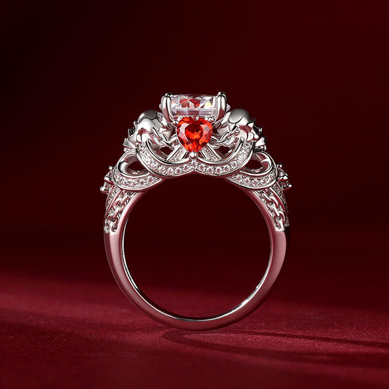 Jeulia "Chain to Love" Skull Design Sterling Silver Ring