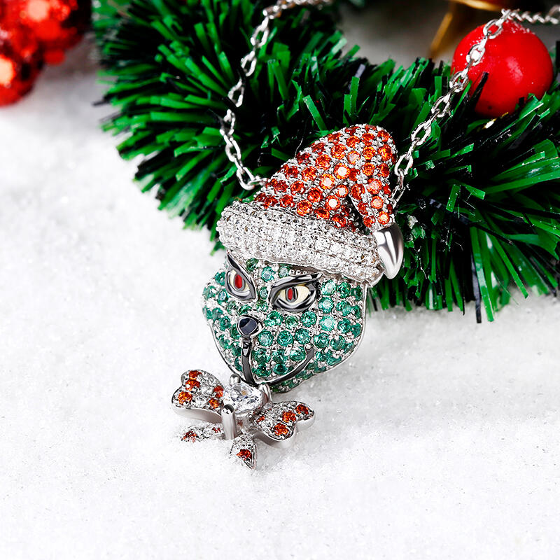 Jeulia "Holiday Cheermeister" Christmas Monster Inspired Sterling Silver Necklace