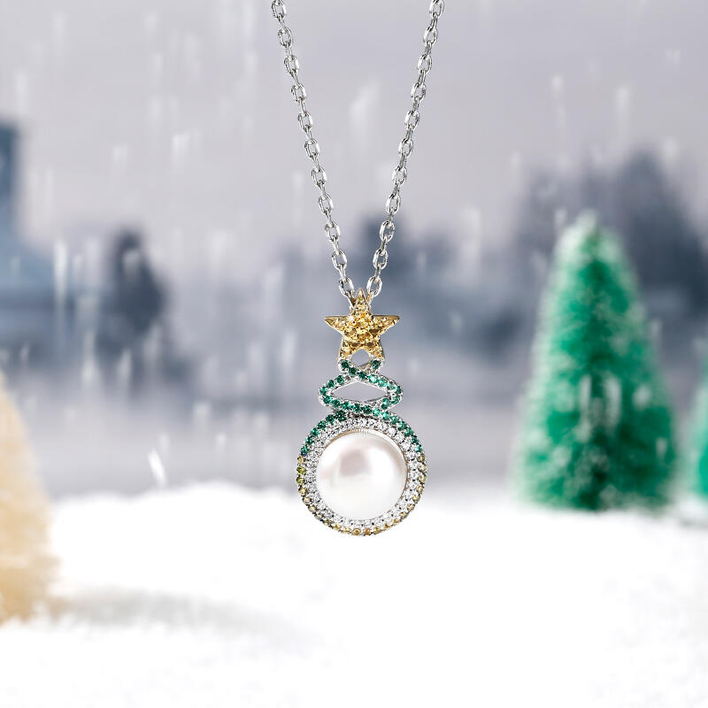 Jeulia "Christmas Tree" Cultured Pearl Sterling Silver Necklace