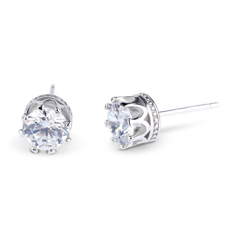 Jeulia Classic Crown Sterling Silver Stud Earrings