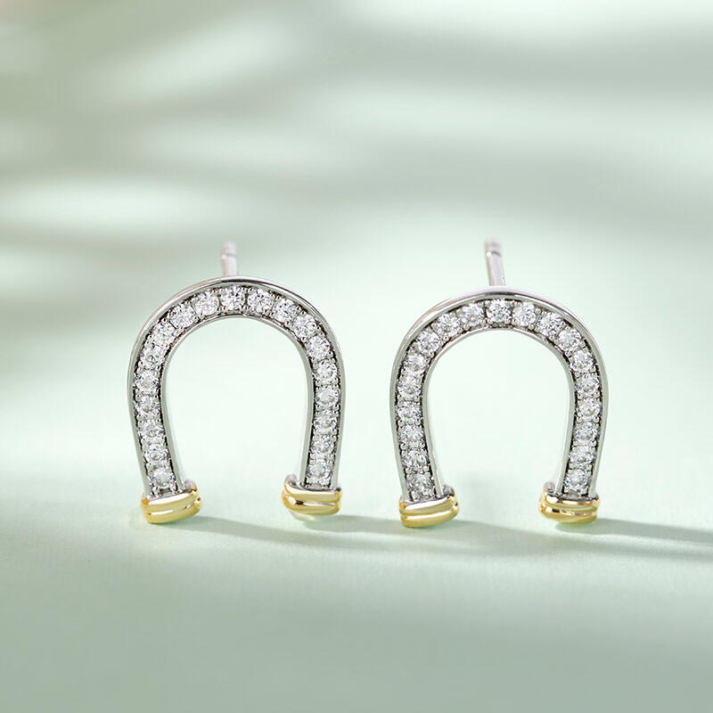 Jeulia "Lucky Horseshoe" Two Tone Sterling Silver Earrings
