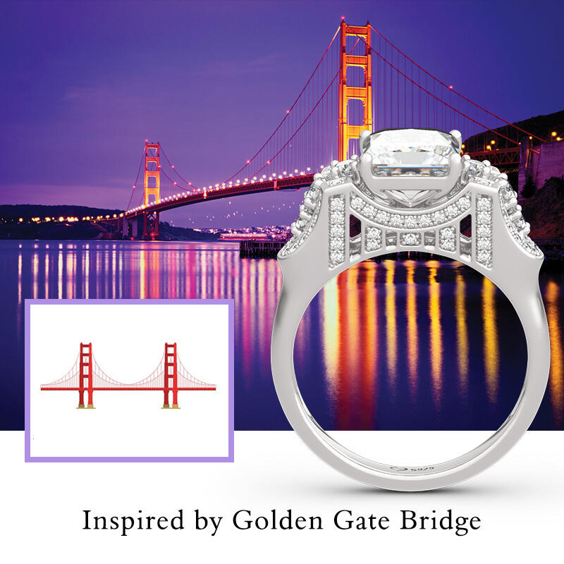 Jeulia Anel de prata esterlina gold gate bridge