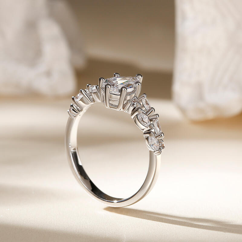 Jeulia Anillo de boda con corte pera para mujer de plata de ley