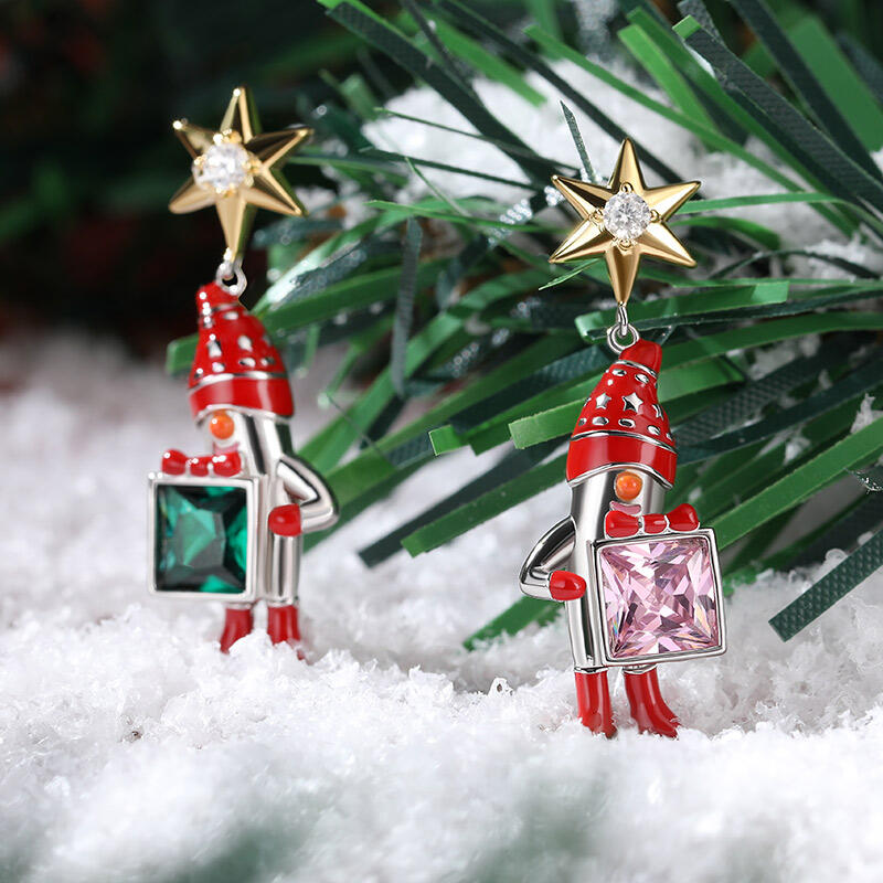Jeulia Brincos de Prata Esterlina com Esmalte Querido Papai Noel de Desenho Animado