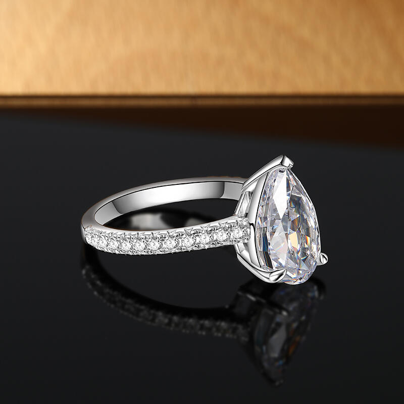 Jeulia Anillo de Compromiso de Plata de Ley con Corte de Pera