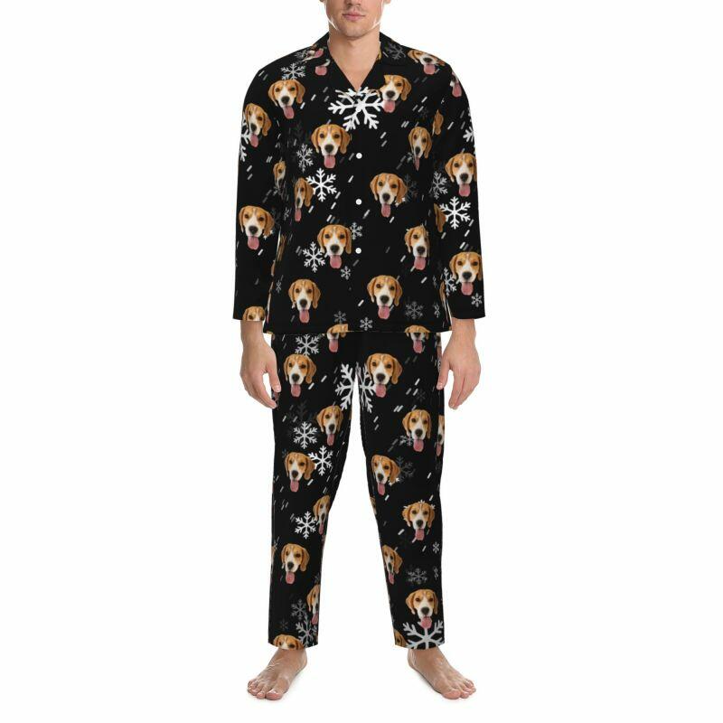 Gepersonaliseerde pyjama aangepaste foto huisdier vallende sneeuw scène esthetisch ontwerp cadeau voor huisdier liefhebbers