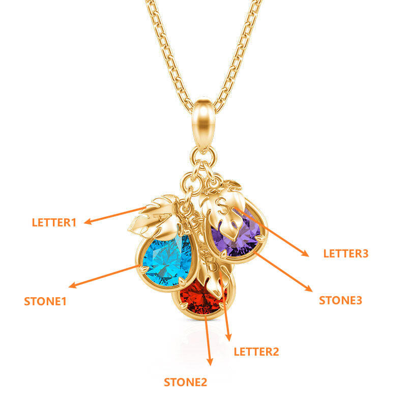 Jeulia Simple Custom Pear Birthstone Initial Necklace with Leaf